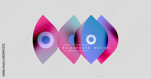 Abstract shapes, vibrant colors, gradient effects create modern design. Text reads background design centered below forms.