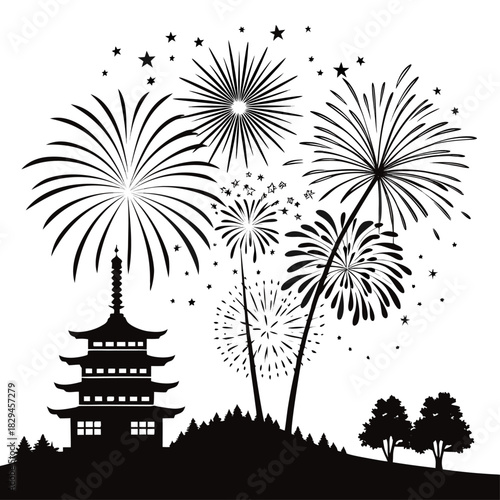 New year fireworks-burst silhouette black fill