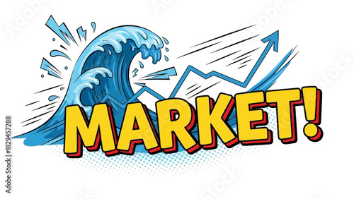 Market surge with wave and upward trend illustration.