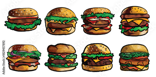 The hamburger drawing image for fast food content.