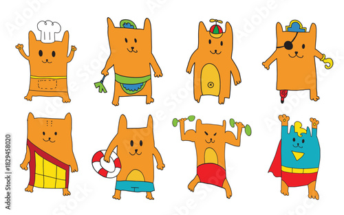 The orange cat drawing cartoon style for sticker or stamp concept