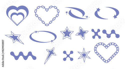 Trendy y2k style, Set of blue Y2k elements Streetwear Elements