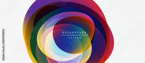 Abstract colorful layers create circular design. Background features vibrant hues, smooth gradients, modern aesthetic. Simple text overlay present.