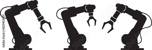 Set of robotic arm silhouettes industrial automation illustration perfect for manufacturing and technology concepts