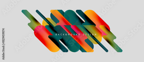 Abstract colorful layers overlap, creating dynamic visual effect. Modern design elements suggest energy, movement, innovation.