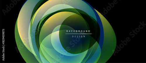 Abstract layers create circular design. Green, blue hues blend, forming dynamic visual effect. Modern background element.