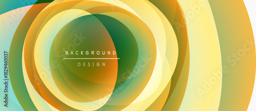 Abstract layers create dynamic visual effect. Warm colors blend with cool tones, forming circular patterns. Text reads background design.