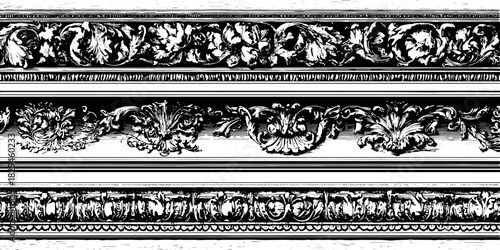 Floral decorative pattern in elegant style. Detailed vector illustration with intricate design elements for decorative use, presented as a set.