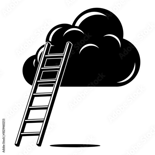 Ladder leaning on a stylized cloud, representing aspiration, progress, and success goals. isolated on white background, Vector