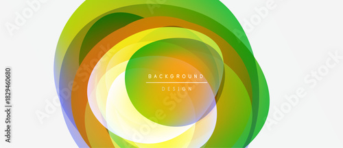 Abstract colorful layers create circular design. Bright gradients blend, forming dynamic visual effect. Modern background element.