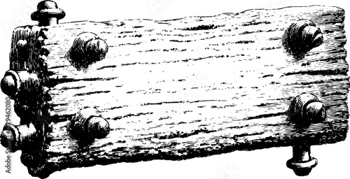 Vintage wooden plank engraving with a detailed line drawing. Simple design with a natural texture, perfect for various graphic purposes. Vector illustration.