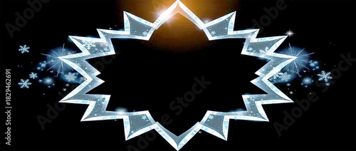 A star-shaped icy frame made from bright ice shards and snowflakes, perfect for holiday badges, festive stickers, and seasonal graphic design.