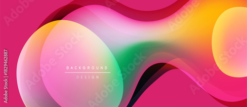 Abstract fluid shapes, vibrant colors blend. Pink, orange, green hues create dynamic background design. Smooth gradients, modern aesthetic.