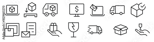 Truck Logistics and Car related modern icon set. editable line icon illustration collection