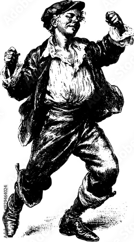 Engraving of a joyful character in antique style. Hand-drawn vector illustration that captures vintage charm and historical craftsmanship.