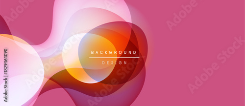 Abstract design features overlapping translucent shapes. Colors range from orange, pink, white creating dynamic visual effect. Text reads background design.