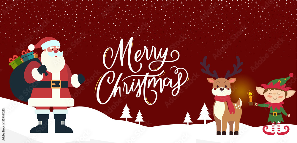 Fototapeta premium Christmas and New Year Festive Background with Santa Claus and Decorations