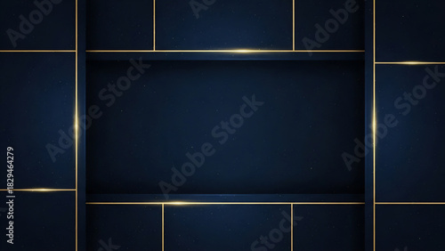 ネイビーとゴールドラインが輝く高級感のある抽象的な背景デザイン
