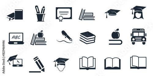 vector black education icon. collection education icon set. isolated on white background