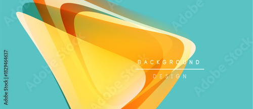 Abstract design features layered orange shapes over teal background. Text reads background design. Modern, dynamic composition.