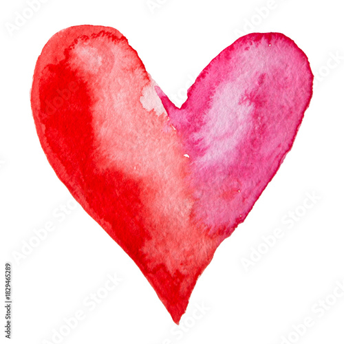Red and Pink Hand Drawn Watercolor Spots Heart Isolated on White Background