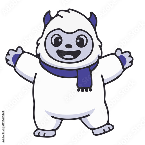 Friendly Yeti: A delightful and cheerful yeti mascot, portrayed with a charming scarf and welcoming arms, perfect for educational or playful content.