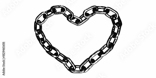Chain links forming a heart shape black and white illustration
