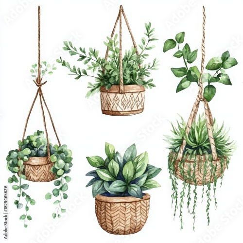 Bring the outdoors in with these delightful watercolor houseplants, perfect for adding a touch of nature to any room, fresh and inviting botanical art
