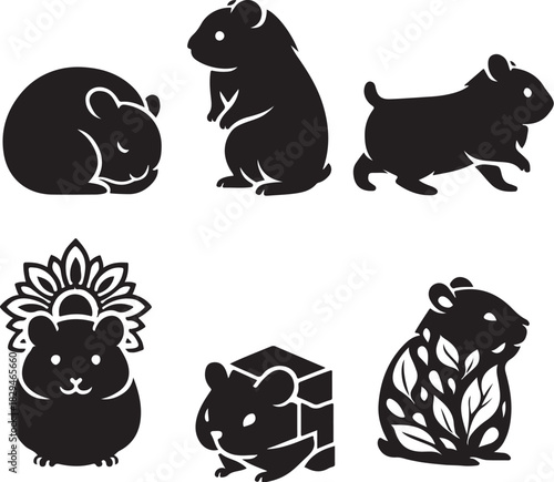 Hamster & Guinea Pig Silhouette Bundle 6 Icons.eps