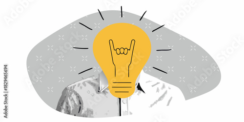 Creative idea concept with rock on hand gesture in a lightbulb