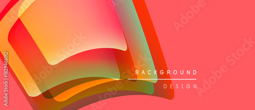 Abstract shapes overlap, creating vibrant coral hues. Modern design features text background, design. Simple yet dynamic composition.