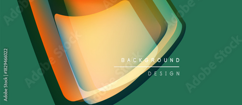 Abstract design features layered shapes, gradient colors. Teal background complements orange, yellow hues. Text reads background design.