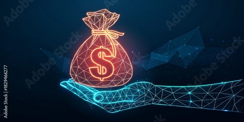 Glowing Digital Money Bag with Dollar Sign