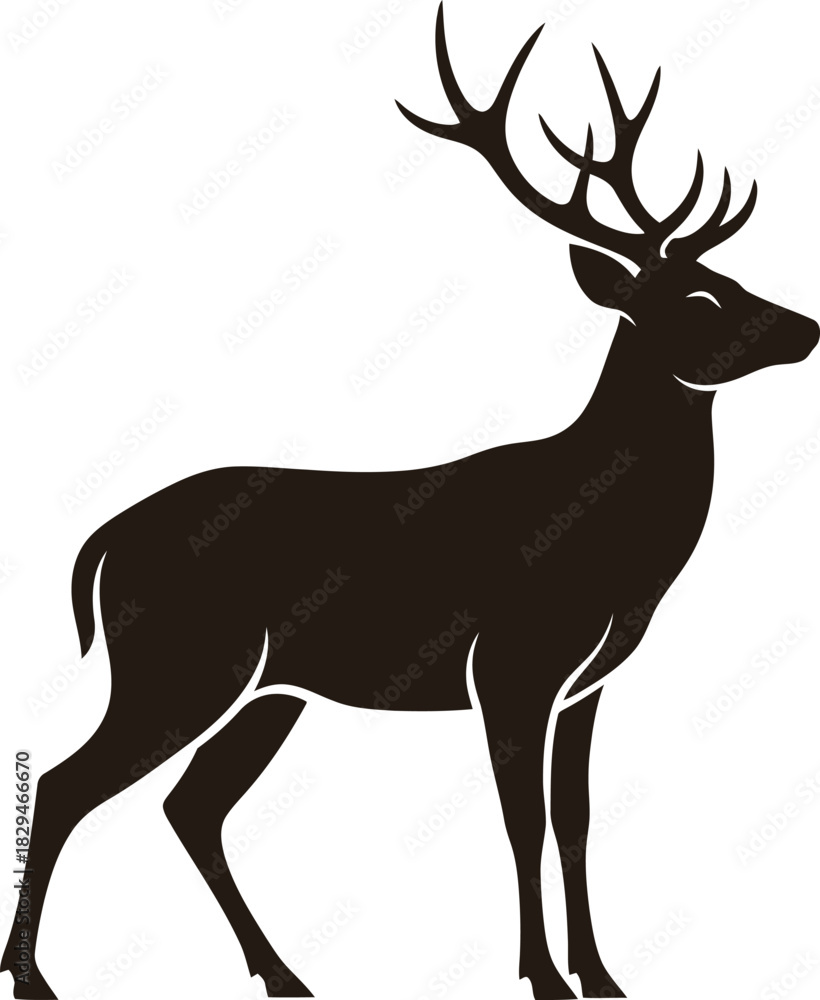 Fototapeta premium Deer stag silhouette flat vector illustration