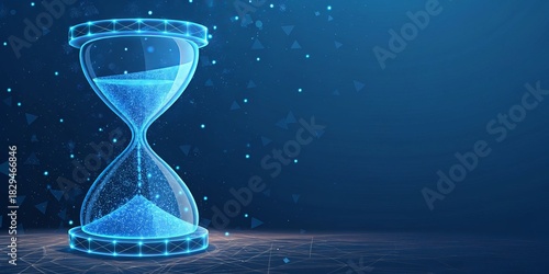 Glowing Digital Hourglass on Blue Space Background