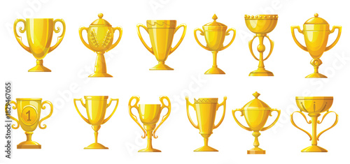 winner cartoon golden trophy cups