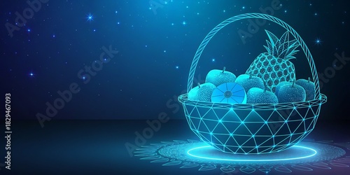 Low Poly Fruit Basket with Glowing Apples