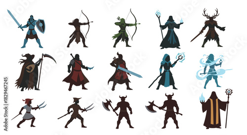 Collection of fantasy warrior and mage characters in various poses and attire.