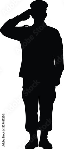Military soldier saluting silhouette flat vector