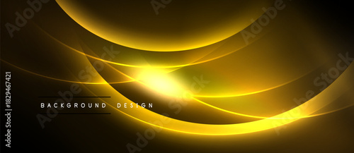Golden light curves radiate from central glow. Dark background emphasizes bright, flowing lines. Modern design element.