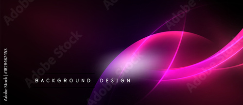 Abstract pink, purple lines over dark background. Modern design elements create dynamic visual effect. Smooth curves, bright glow.