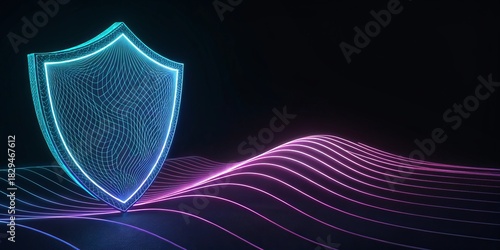 Cyber Security Shield with Neon Data Waves