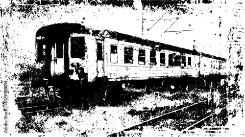 Vintage train engraving in black and white. Detailed hand-drawn outline and stipple texture. This is a vector illustration.