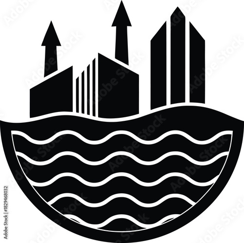 Icon representing rising sea levels and environmental change