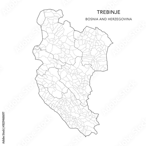 Vector Map of Trebinje Mesoregion (Mezoregija Trebinje) with Settlements (Naselja), and Cities and Municipalities (Gradovi i Općine, Gradovi i Opštine) - Republika Srpska, Bosnia and Herzegovina 2025