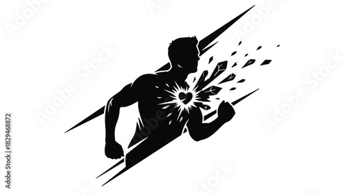 Athletic silhouette bursting with energy and a glowing heart