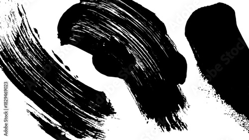 Black brush strokes create an abstract texture on a white background. This vector illustration emphasizes modern artistic style.