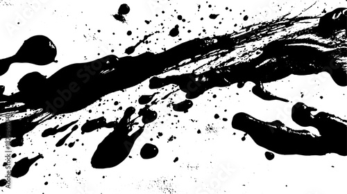 Black ink splash with dynamic texture and simple design. Minimal vector illustration for creative projects or artistic backgrounds.