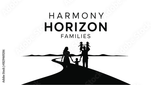 Silhouette of a loving family walking together towards a bright horizon, symbolizing unity and future.