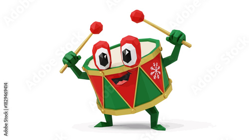 Festive drum character ready to spread holiday cheer and add a touch of playful joy to your seasonal designs and musical promotions this Christmas